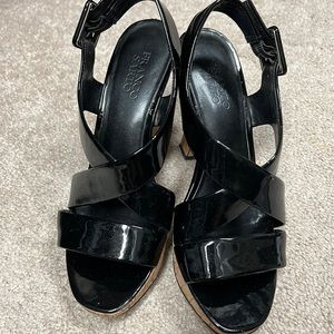 Franco Sarto Black Pat and Cork Heels